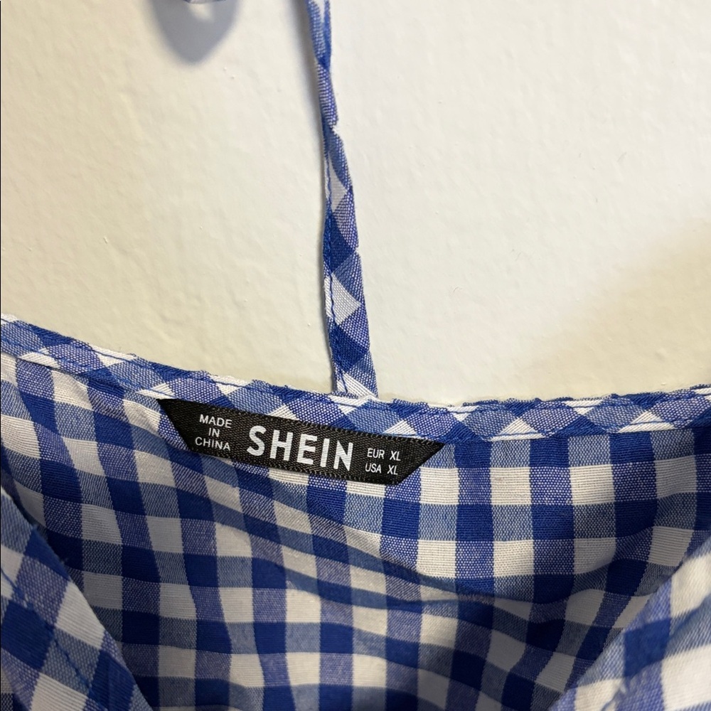 SHEIN Blue Checkered Ruffle Blouse - Picture 4 of 4
